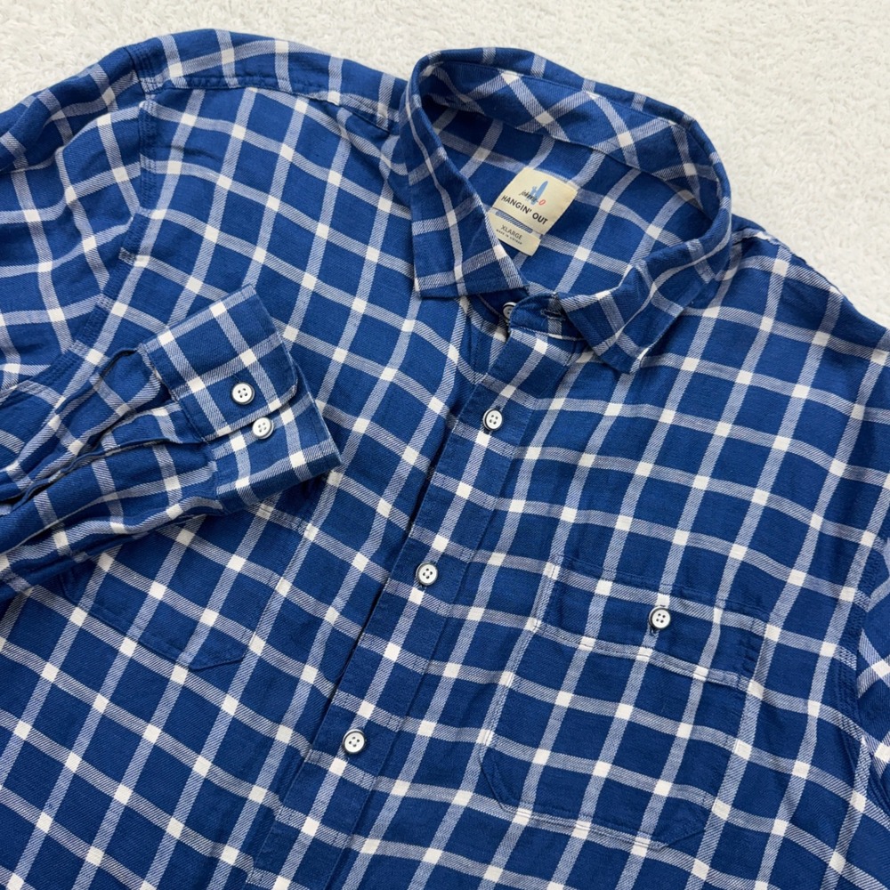 Johnnie-O Hangin' Out Mens XL Blue White Plaid Flannel Button Down Shirt